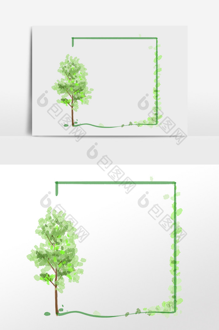 手绘绿色植树节小框