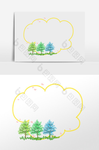 手绘黄色植树节小框插画图片