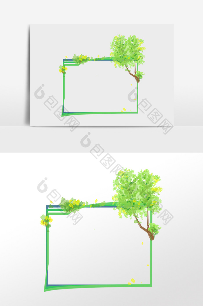 手绘绿色植树节小框插画