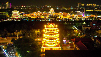 河北沧州城市夜景灯光航拍