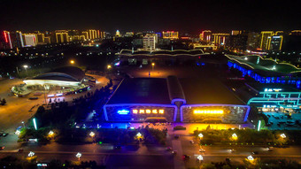 河北沧州城市夜景灯光航拍