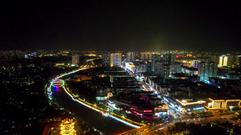 河北沧州城市夜景灯光航拍