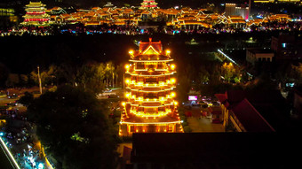 河北沧州城市夜景灯光航拍