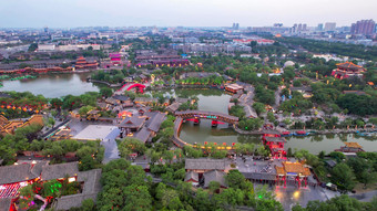 河北清明上河园夜幕降临夜景灯光航拍