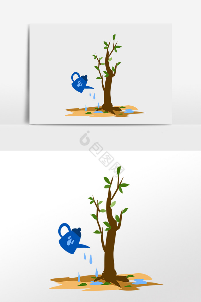 浇水种树插画图片