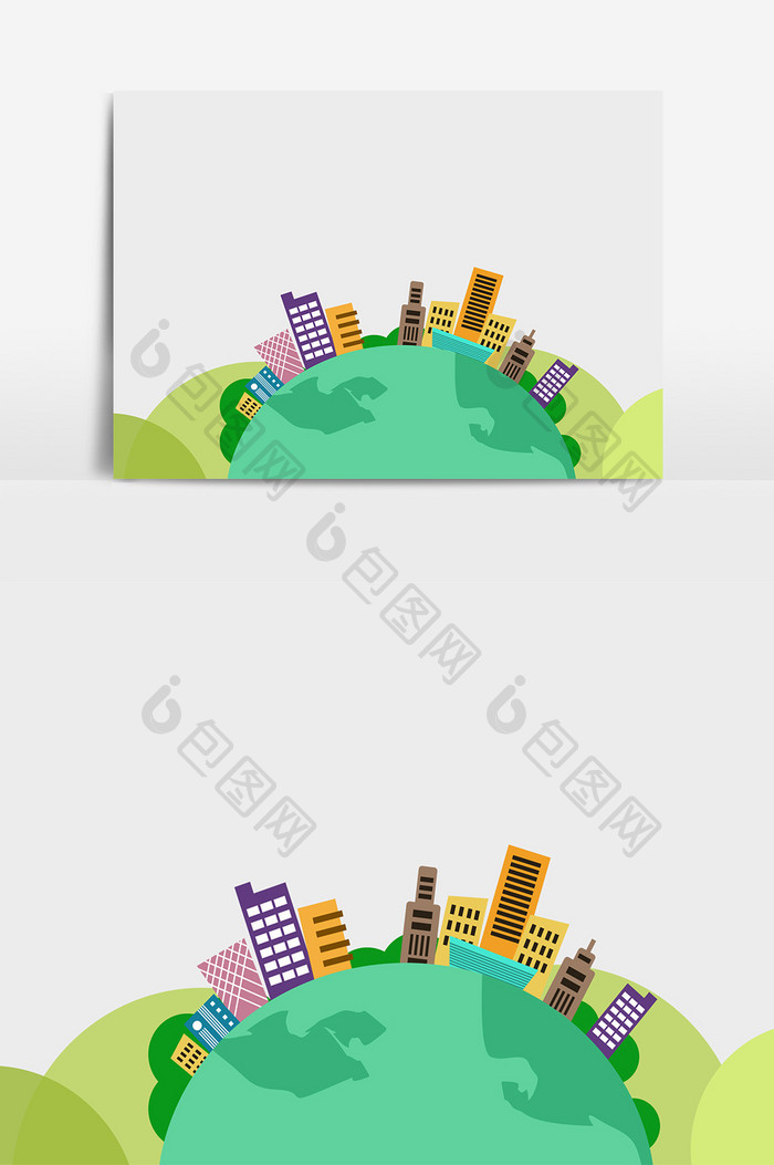 卡通城市建筑模型地球绿植元素