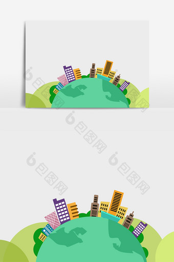 卡通城市建筑模型地球绿植元素图片