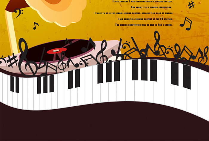 音乐节钢琴键留声机海报