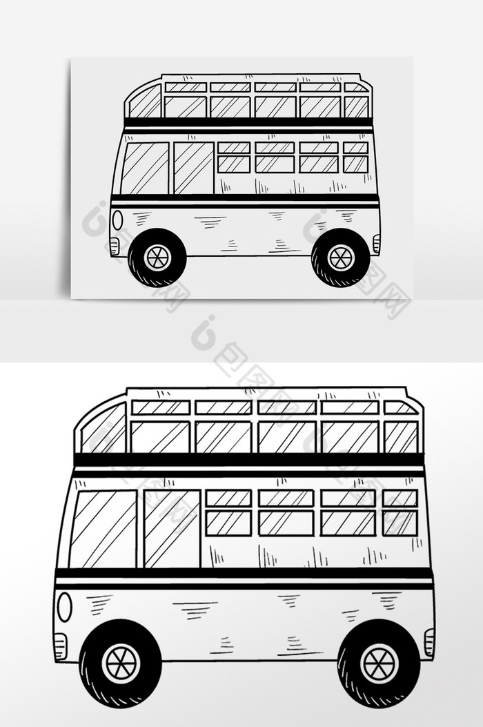 线描双层巴士插画图片图片