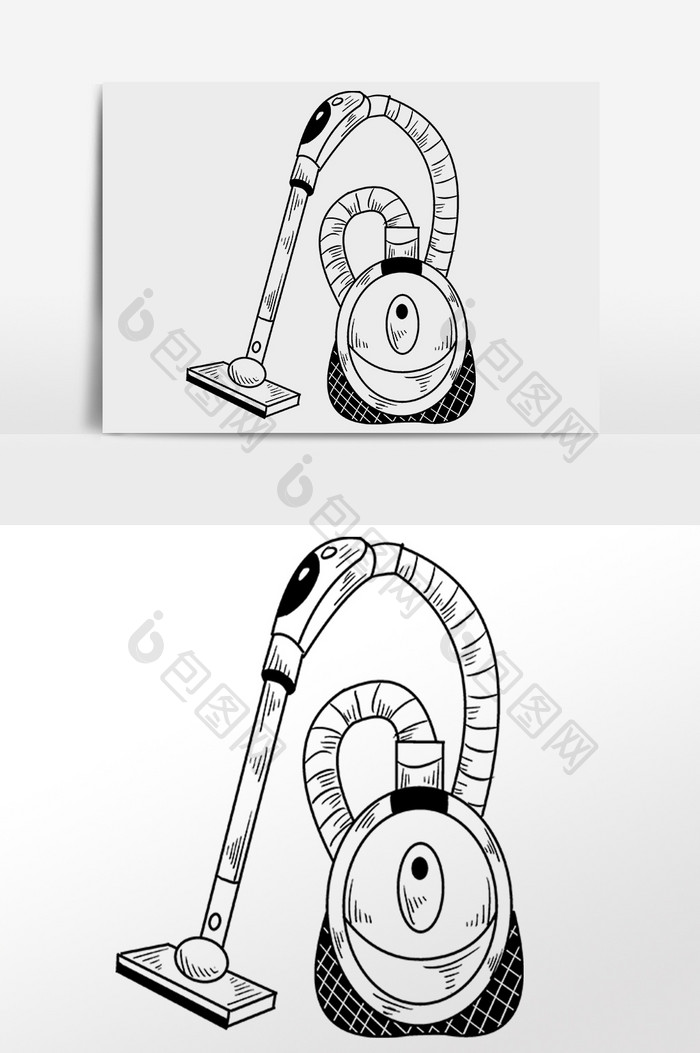 手绘黑色线描吸尘器插画