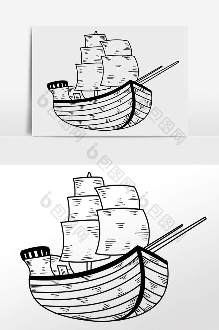 线描垂钓船插画图片图片