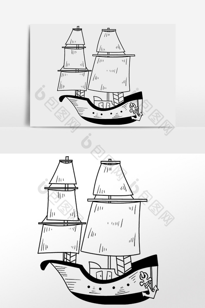 线描大帆船插画图片图片