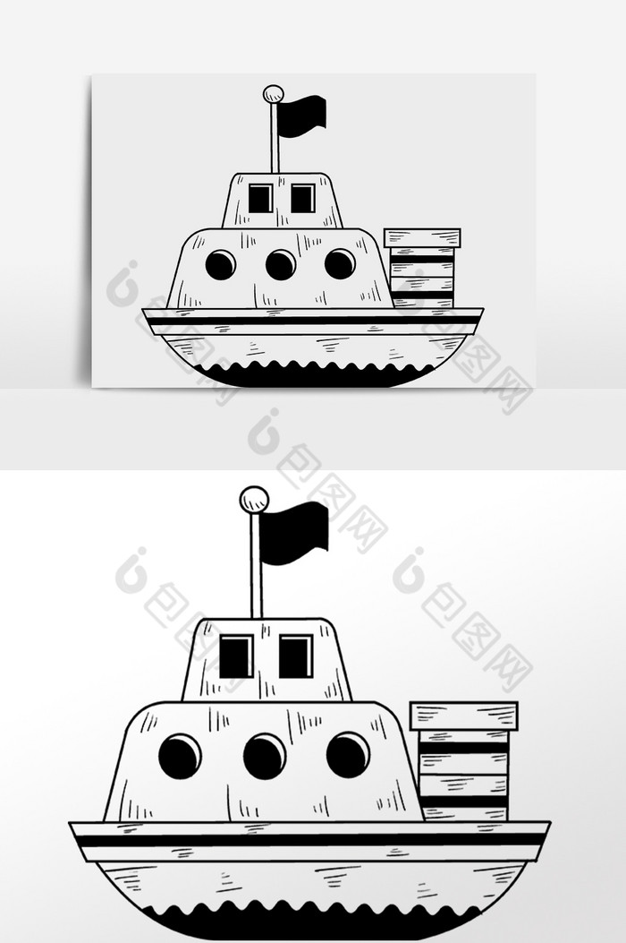 线描海盗船插画图片图片