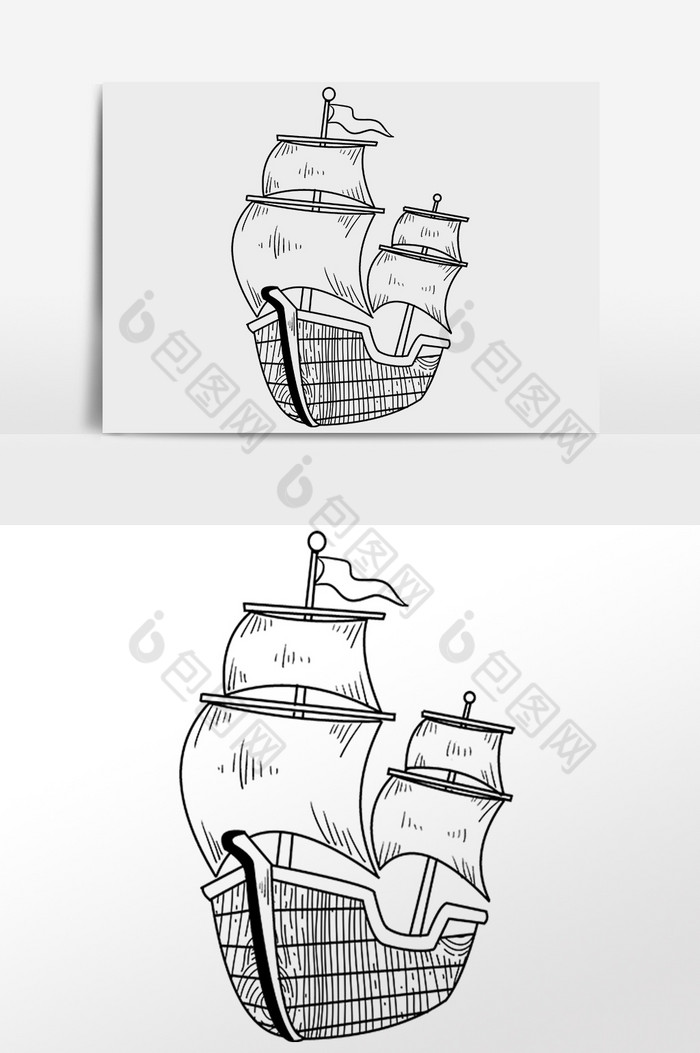 线描帆船插画图片图片