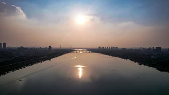 湖南湘潭湘江湘潭大桥日落晚霞夕阳航拍