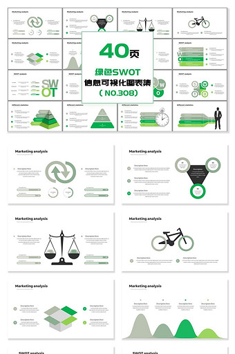 40页绿色SWOT信息可视化PPT图表图片