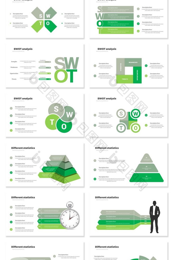 40页绿色SWOT信息可视化PPT图表