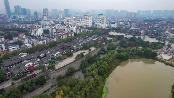 湖南岳阳巴陵广场汴河街航拍