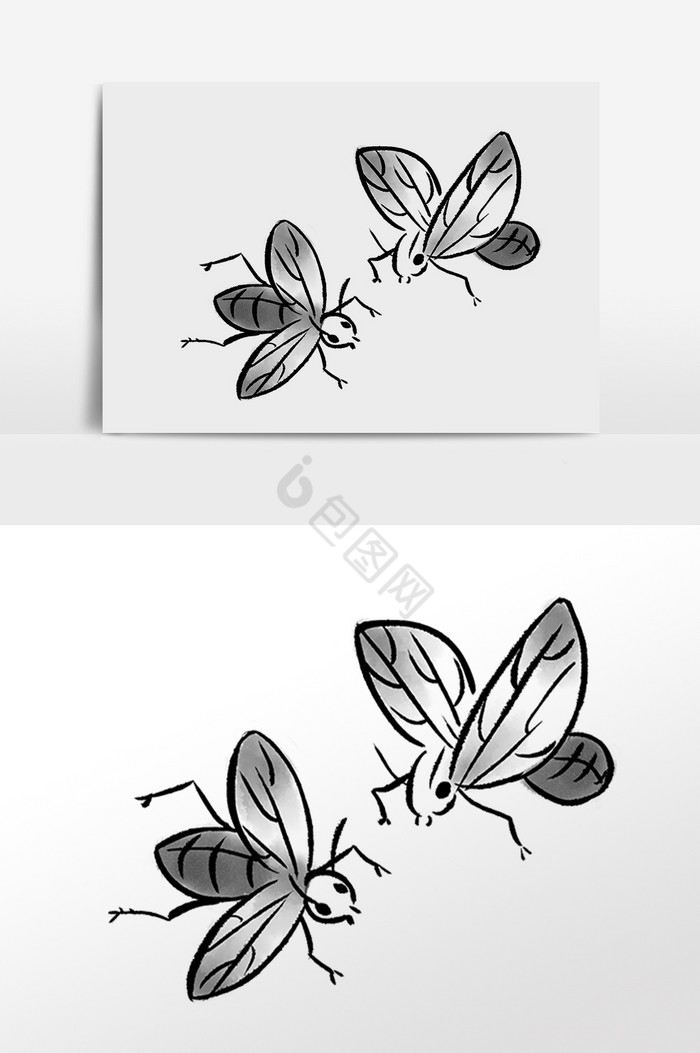 水墨昆虫虫子插画图片
