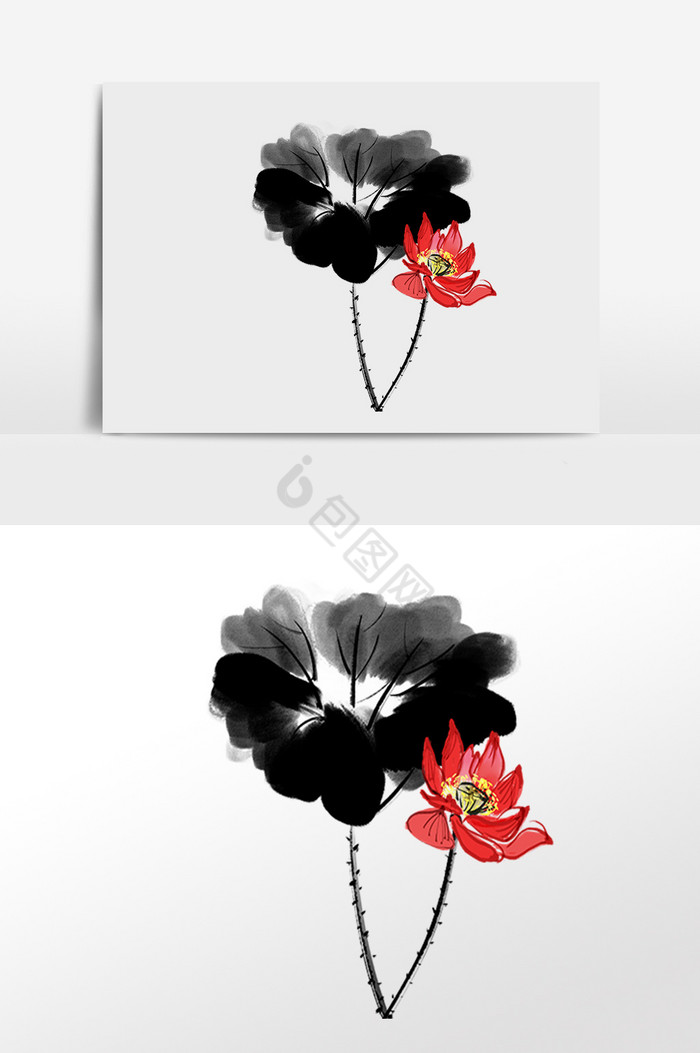 水墨荷叶荷花装饰插画