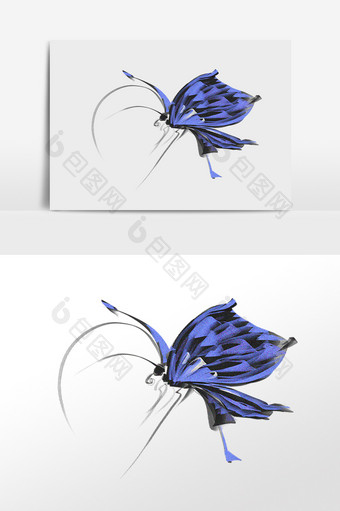 手绘蓝色蝴蝶昆虫插画图片