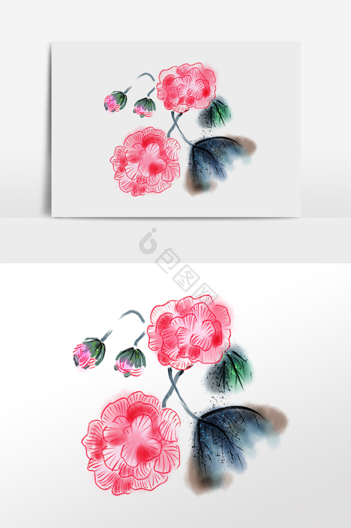 彩色水墨海棠花插画