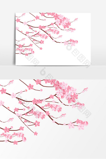手绘春季粉色桃花盛开樱花节元素图片