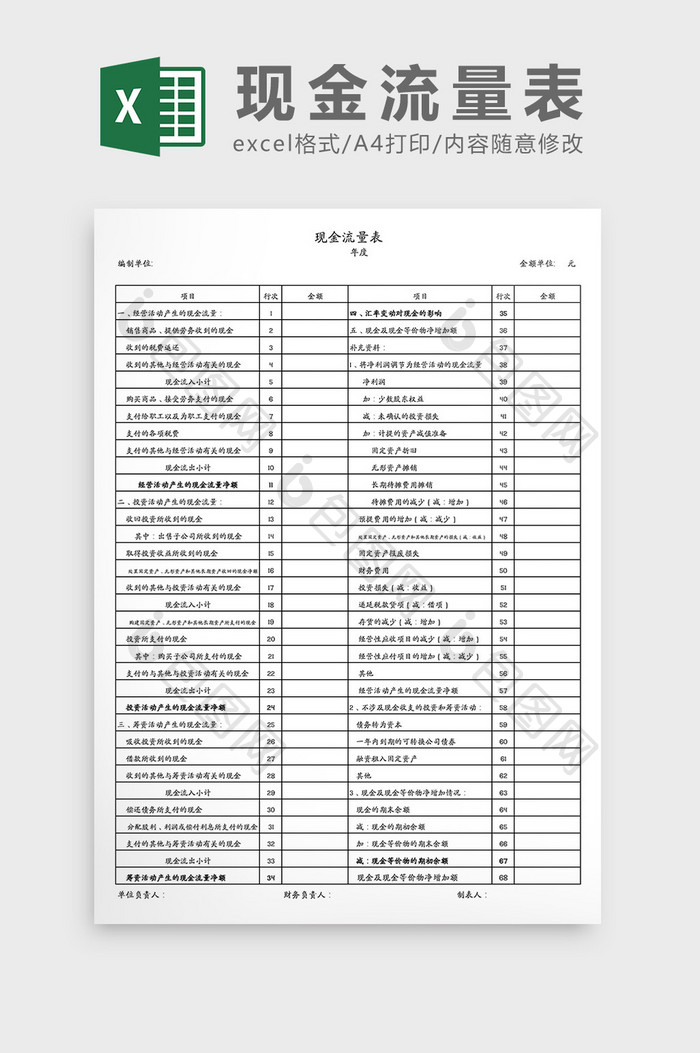 银行现金流量表Excel模板