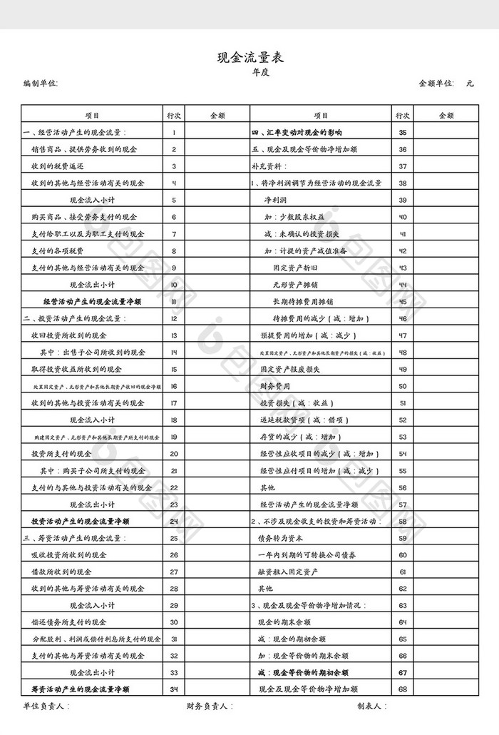 银行现金流量表Excel模板