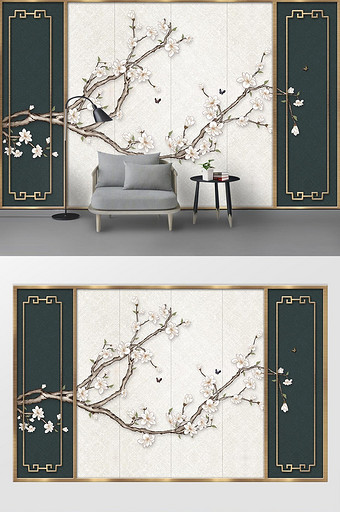 新现代手绘植物花鸟蝴蝶立体金属线条背景墙图片