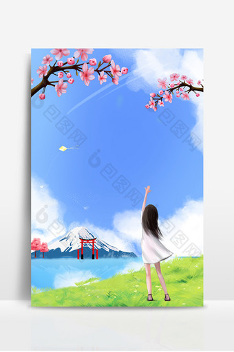 唯美卡通女孩樱花季日本樱花背景图片