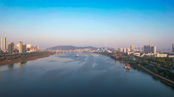 湖南株洲湘江两岸城市建设风光带航拍