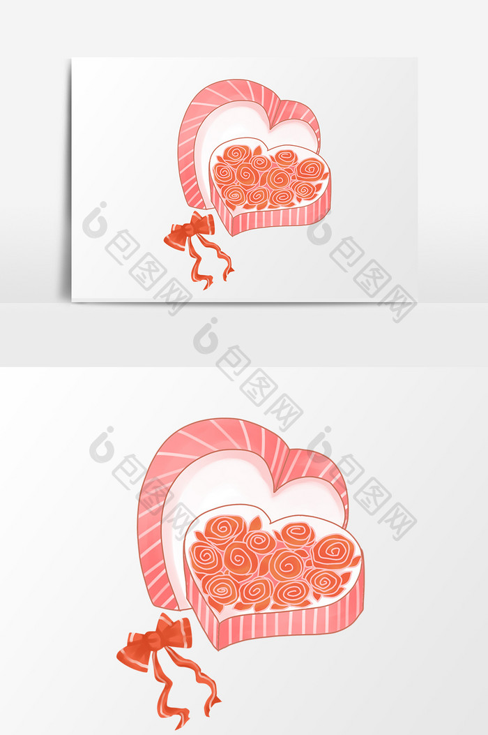 手绘卡通小清新粉色条纹礼盒玫瑰小元素