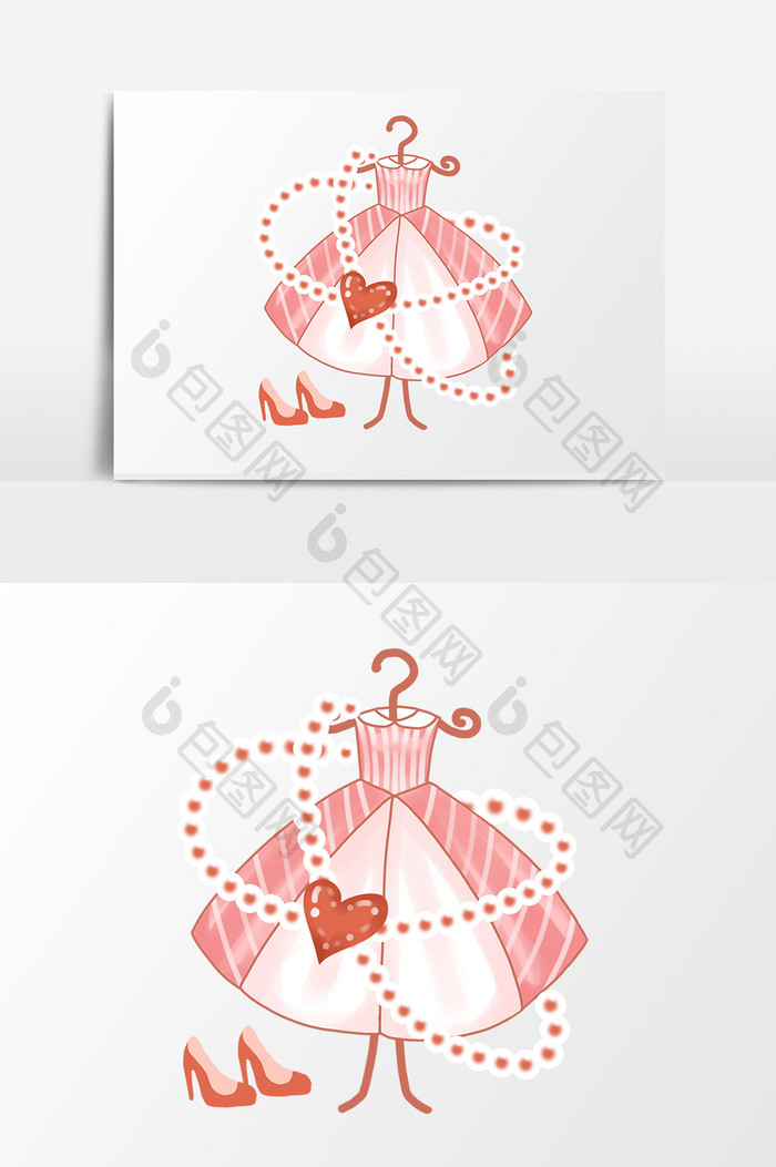 手绘卡通小清新粉色裙子珠串小元素