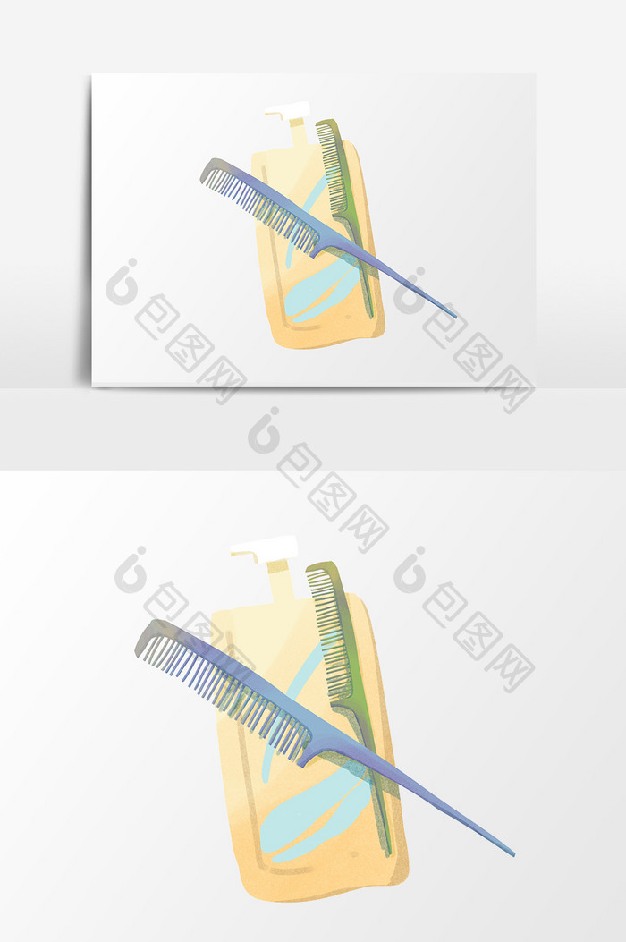 手绘卡通小清新蓝色理发梳小元素
