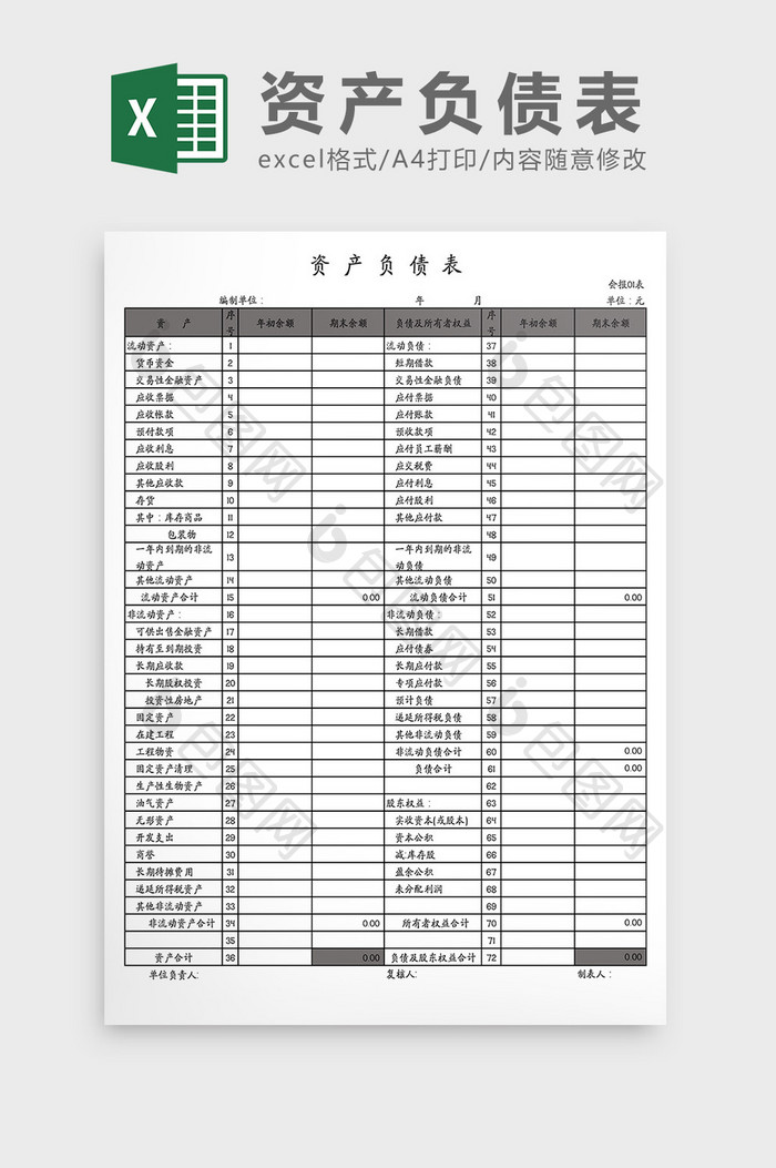 资产负债表Excel模板