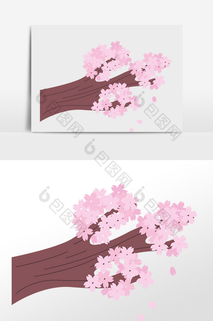 手绘春天植物粉色树插画