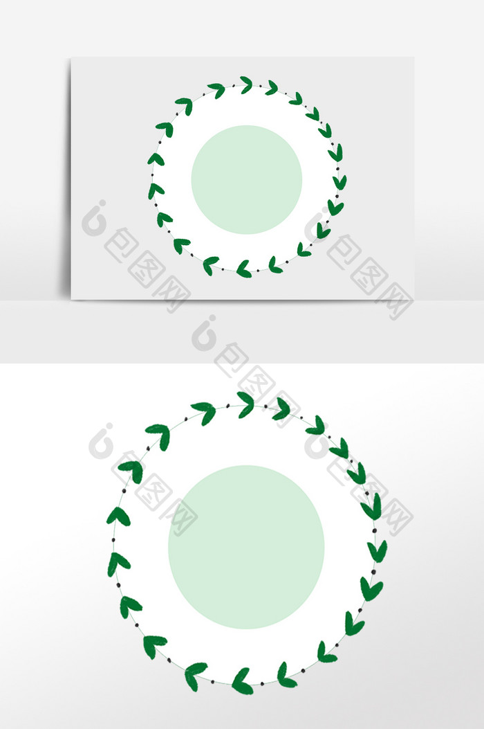 手绘绿叶装饰圆环边框插画