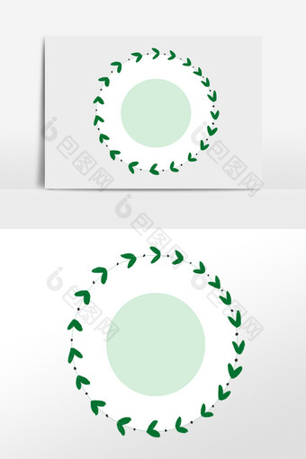 手绘绿叶装饰圆环边框插画图片