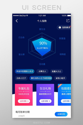 蓝色科技金融app个人指数ui移动界面