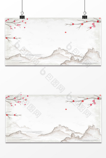 复古典雅云彩中国风树枝山水水墨通用背景图片