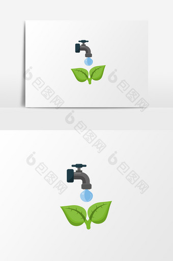 卡通水滴树叶水龙头爱护环境植树节元素图片