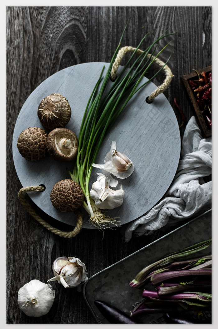 绿色蔬菜香菇大蒜小葱高清摄影图片