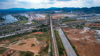 交通运输高铁高架桥交通<strong>火车</strong>站<strong>航拍</strong>