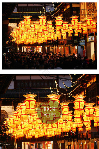 元宵节 夜景黄色的灯笼摄影图图片