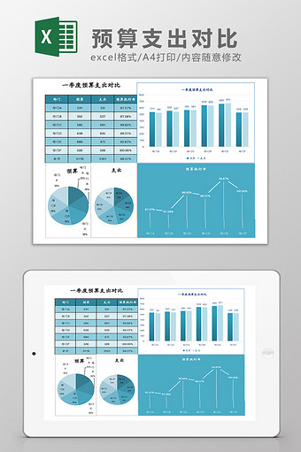 季度预算支出对比表Excel模板图片