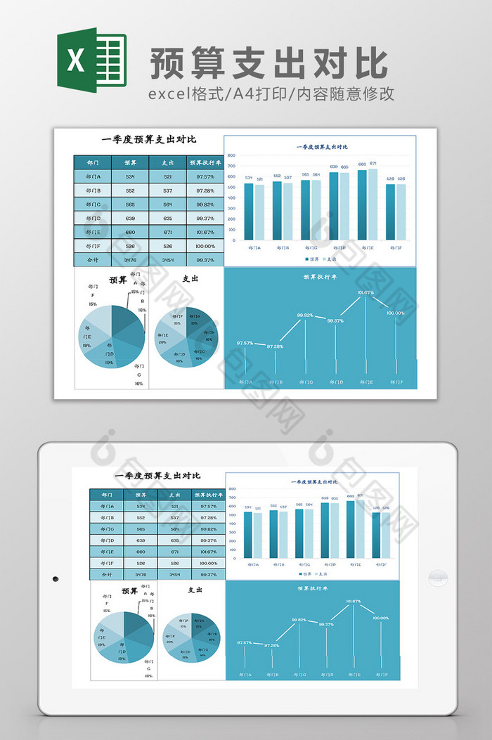 季度预算支出对比表Excel模板图片图片