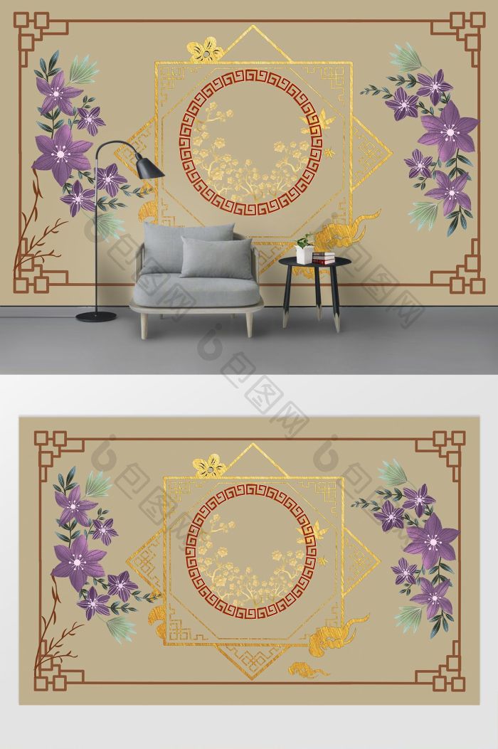 新现代花纹花边背景墙效果图-【包图网】