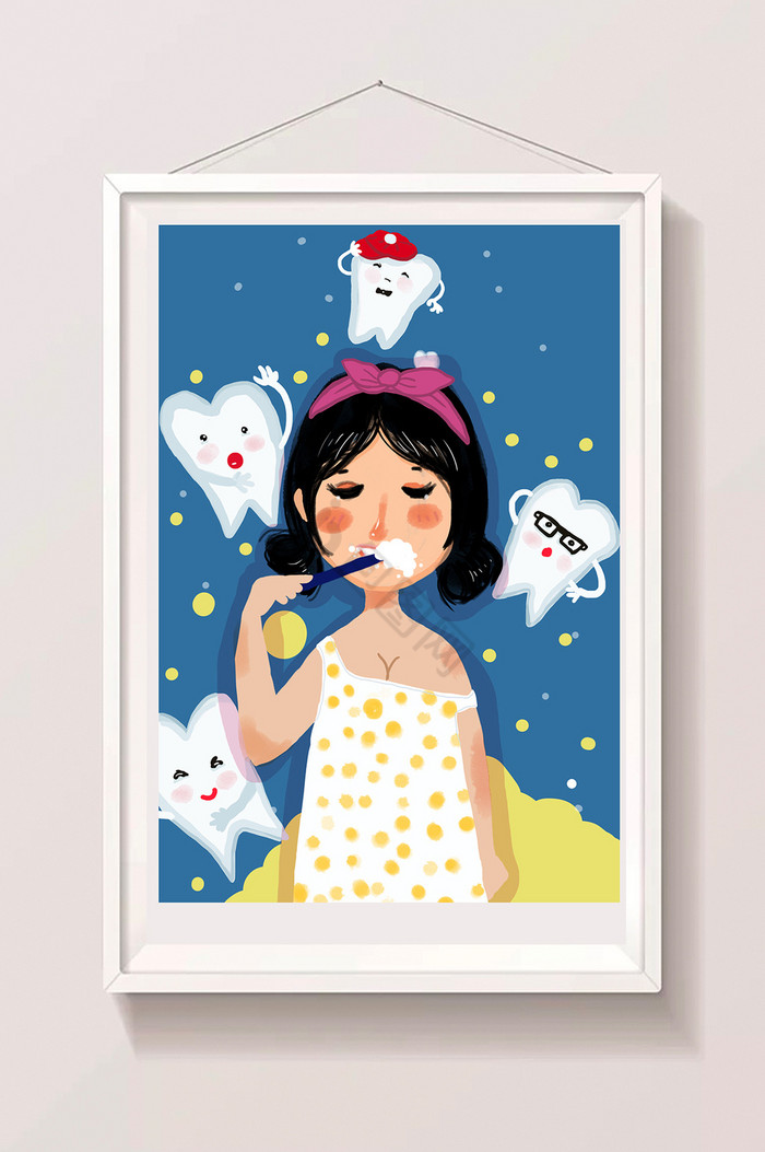 女孩刷牙保护牙齿医疗行业插画图片