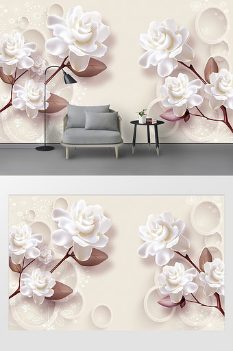 现代简约白色花朵背景墙图片